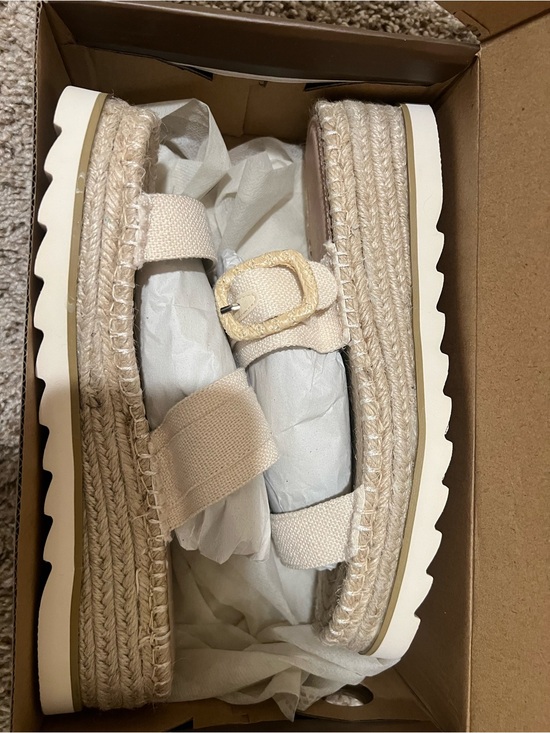 Oasis Society Shoes - Neutral Beige Platform Espadrille Sandals with Buckle Strap